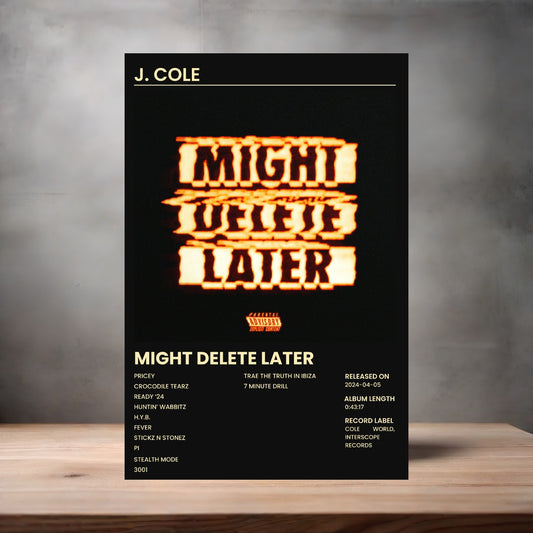J. Cole album poster Might Delete Later on aluminum print. Multiple sizes available