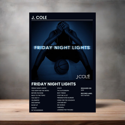 J. Cole album poster Friday Night Lights on aluminum print. Multiple sizes available