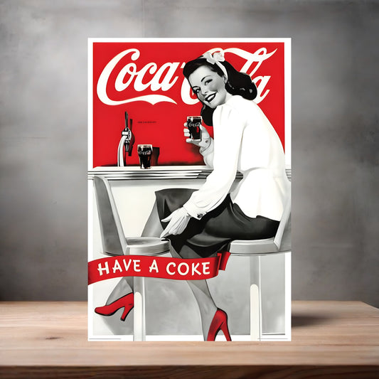 Vintage Coca-Cola ad poster on aluminum print. Multiple sizes available
