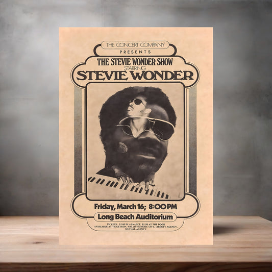 Stevie Wonder Long Beach Auditorium concert poster on aluminum print. Multiple sizes available