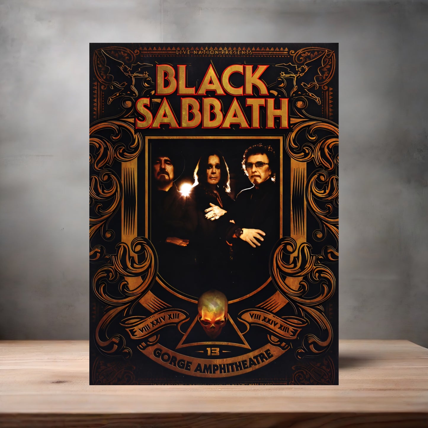 Black Sabbath Gorge Amphitheatre poster on aluminum print. Multiple sizes available