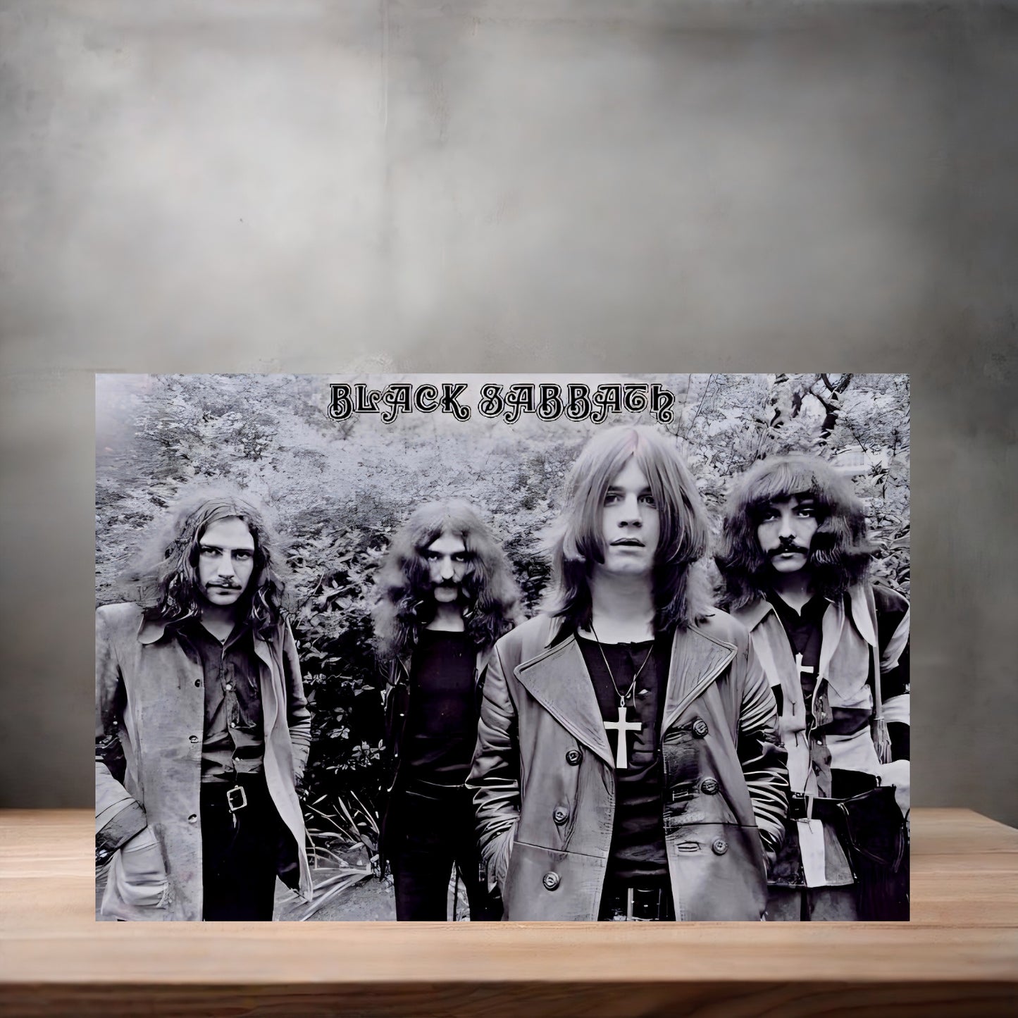 Black Sabbath black and white poster on aluminum print. Multiple sizes available