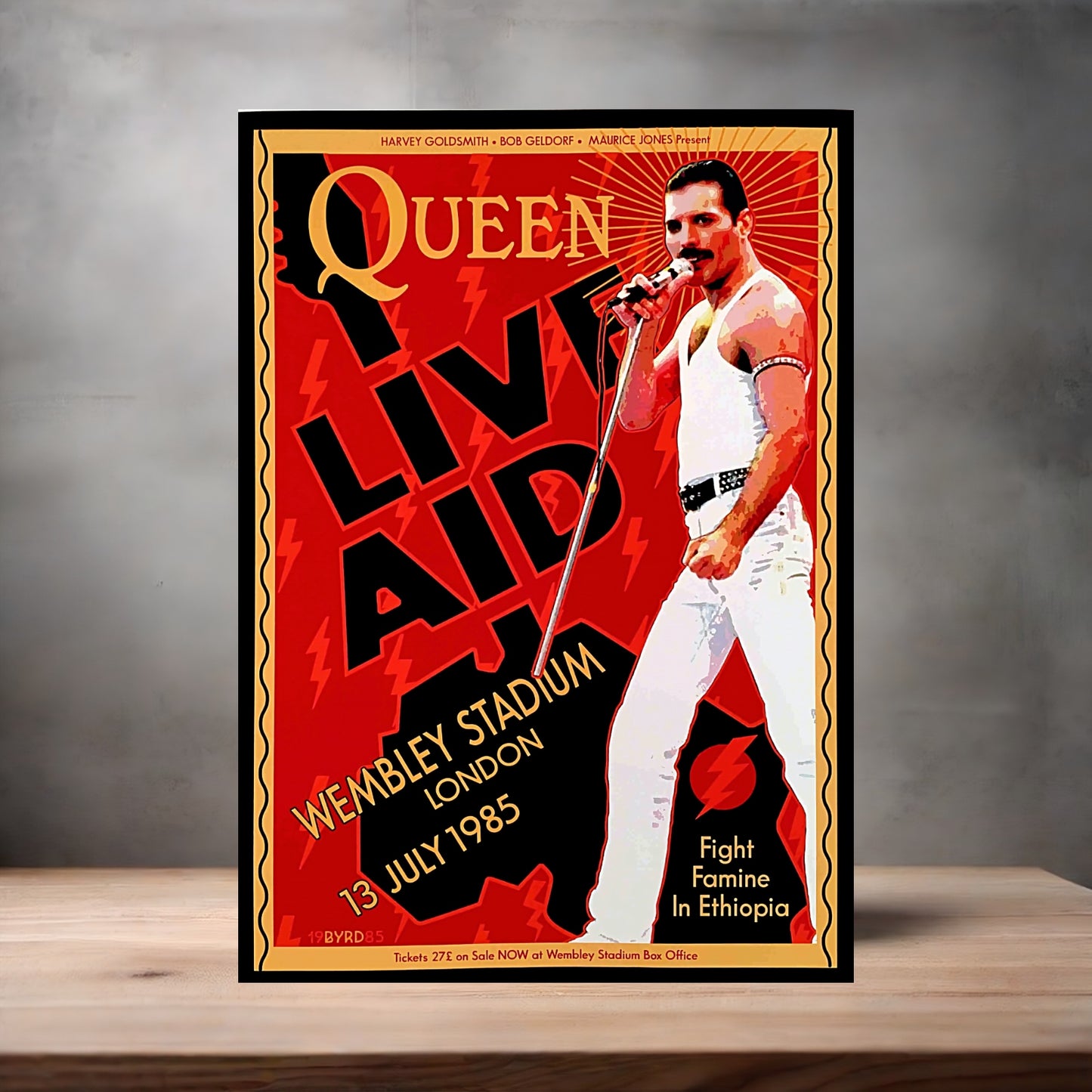 Queen's Freddie Mercury Live Aid poster on aluminum print. Multiple sizes available