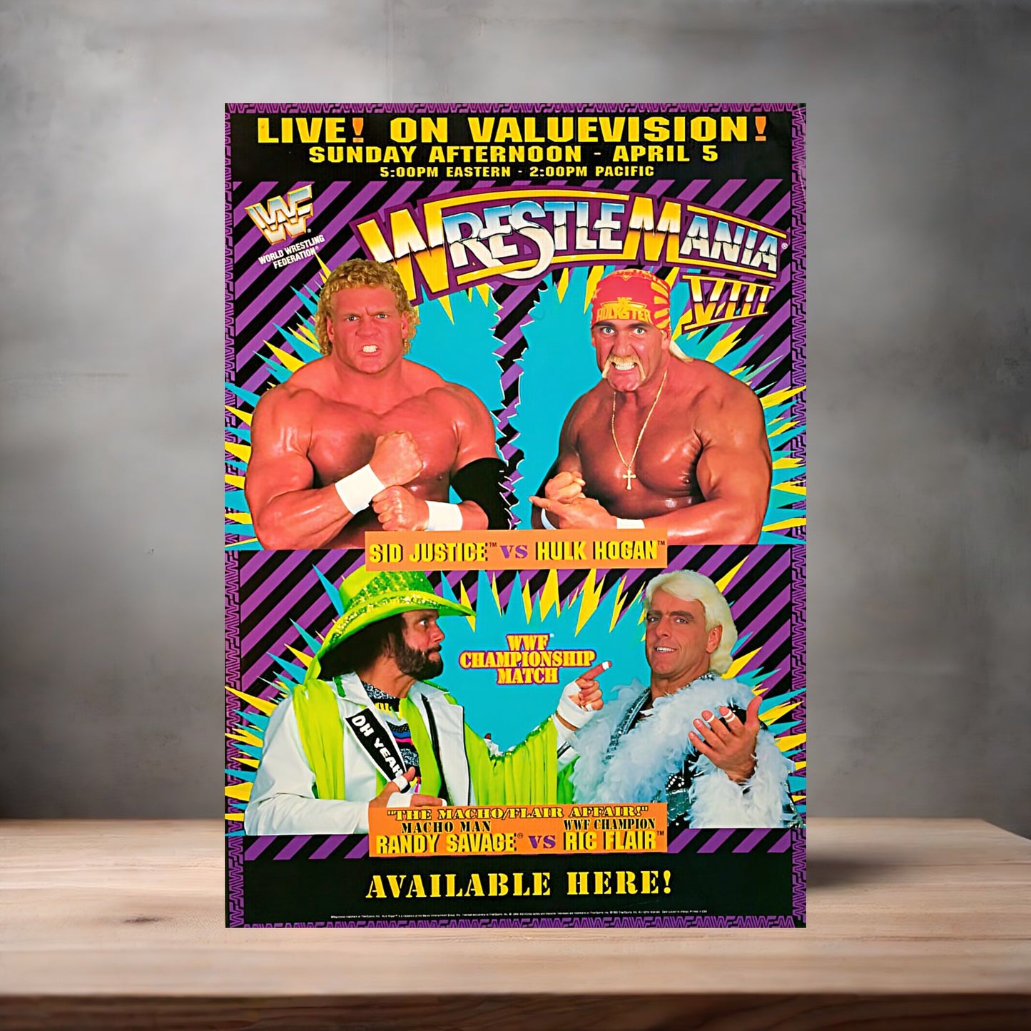 Wrestlemania 8 Hulk Hogan and Ric Flair poster on aluminum print. Multiple sizes available
