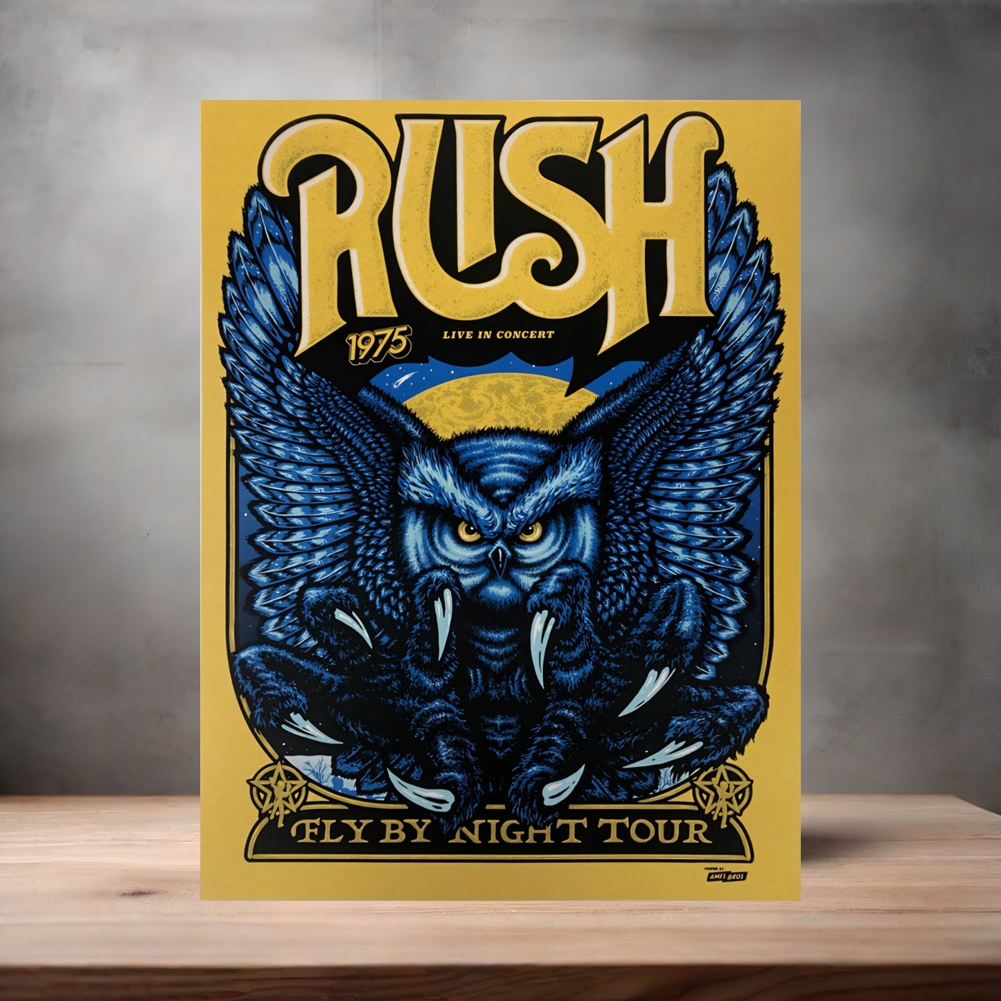Rush Fly by Night Tour poster on aluminum print. Multiple sizes available