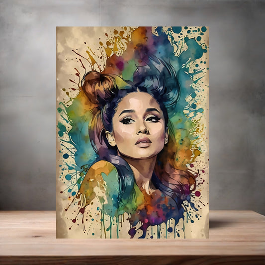 Ariana Grande watercolor poster on aluminum print. Multiple sizes available