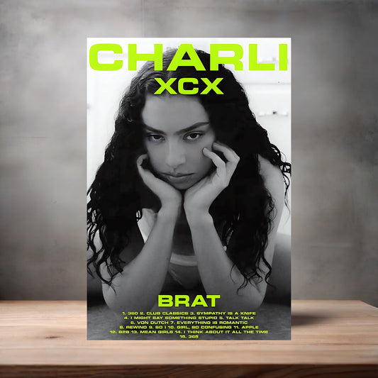 Charli XCX Brat poster on aluminum print. Multiple sizes available