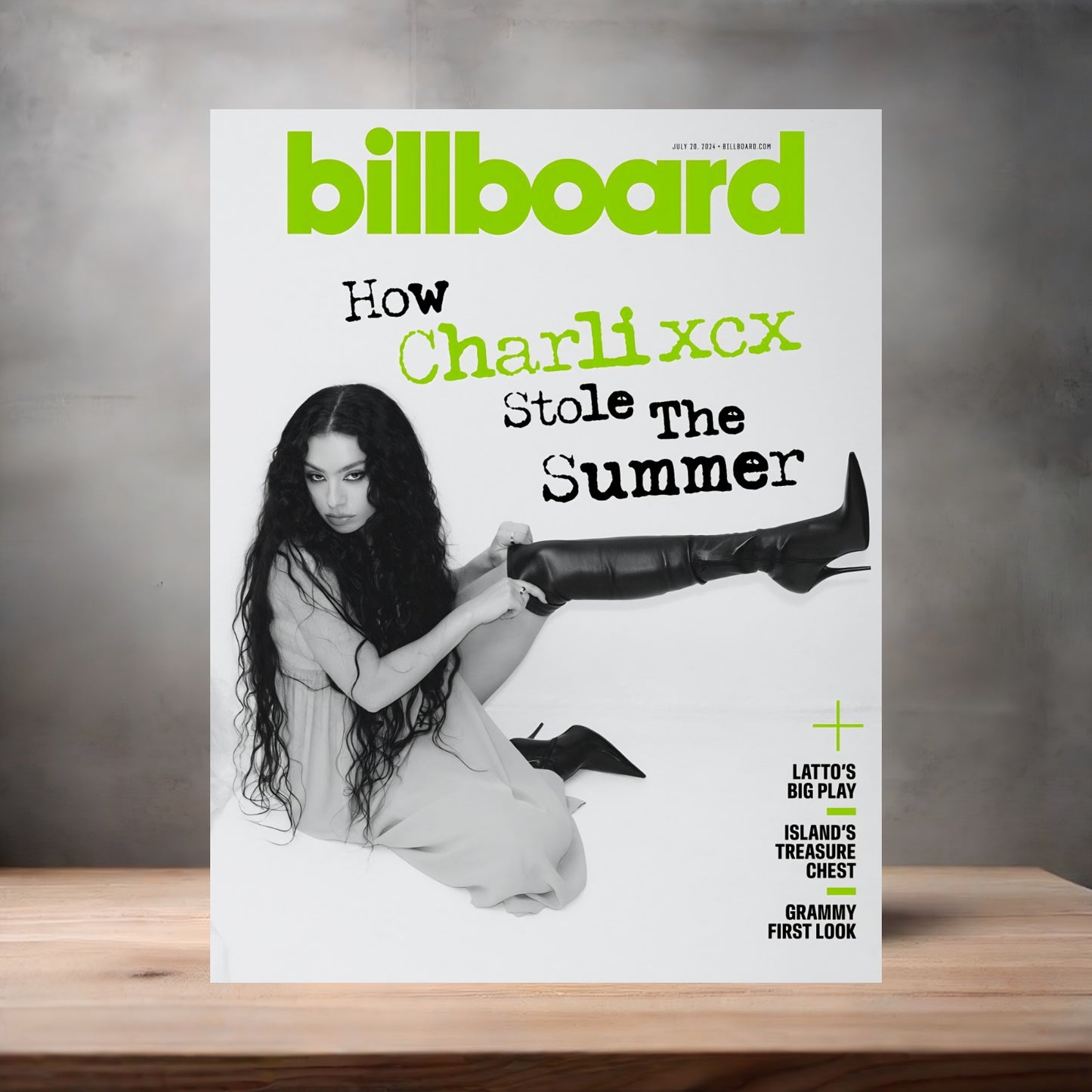 Billboard Magazine cover Charli XCX Brat Girl on aluminum print. Multiple sizes available