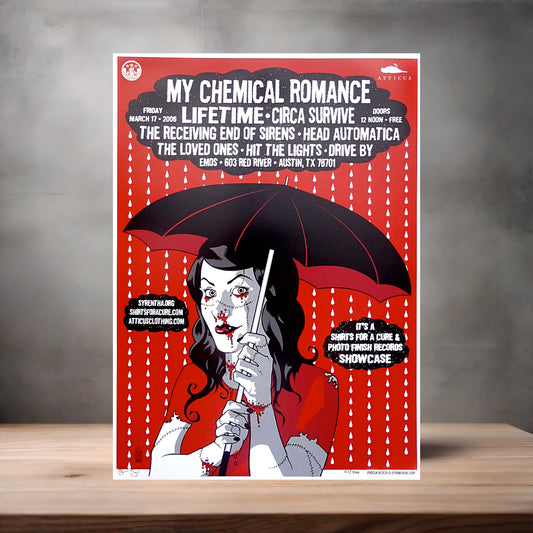 My Chemical Romance Austin Texas concert poster on aluminum print. Multiple sizes available