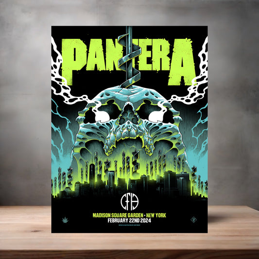 Pantera Madison Square Garden 2024 concert poster on aluminum print. Multiple sizes available.