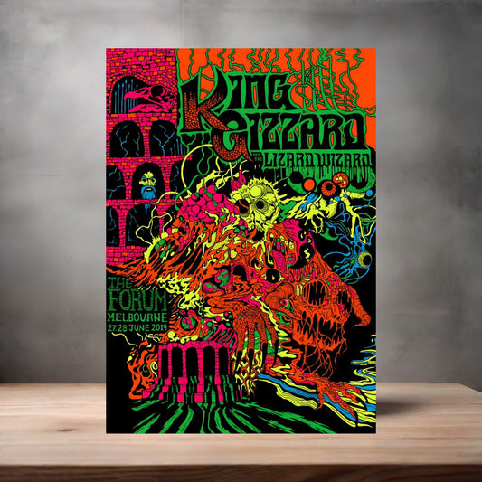 King Gizzard and the Lizard Wizard Melbourne 2019 concert poster on aluminum print. Multiple sizes available.