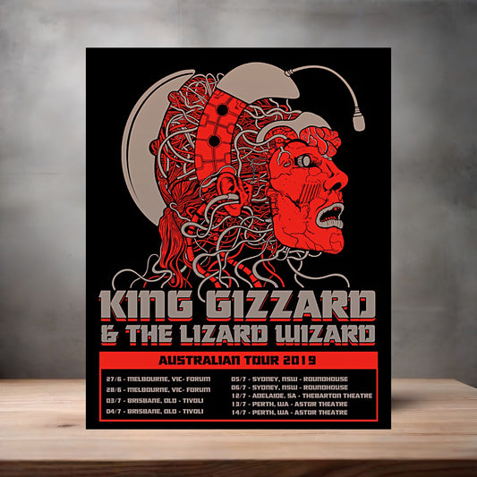 King Gizzard and the Lizard Wizard Australian Tour poster on aluminum print. Multiple sizes available.