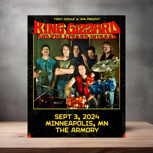 King Gizzard and the Lizard Wizard Minneapolis concert poster on aluminum print. Multiple sizes available.
