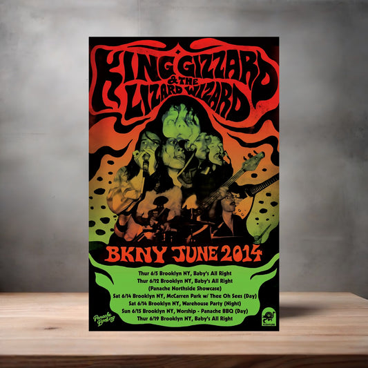 King Gizzard and the Lizard Wizard BKNY 2014 concert poster on aluminum print. Multiple sizes available.