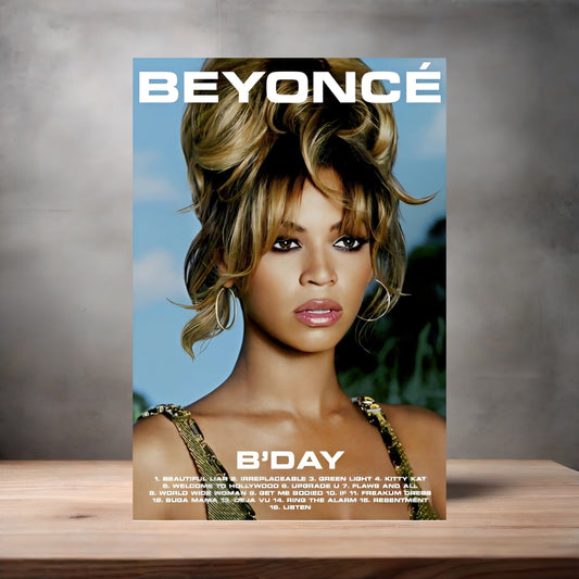Beyonce B'Day album poster on aluminum print. Multiple sizes available