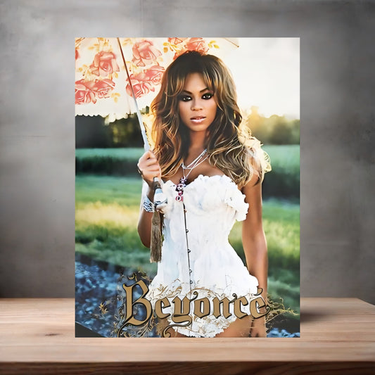 Beyonce with umbrella poster on aluminum print. Multiple sizes available