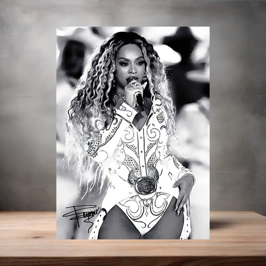 Beyonce black and white poster on aluminum print. Multiple sizes available