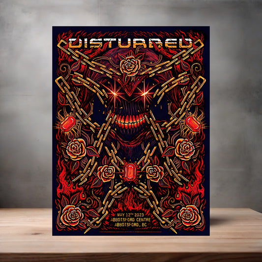 Disturbed concert poster on aluminum print. Multiple sizes available