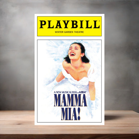 Playbill Mamma Mia poster on aluminum print. Multiple sizes available