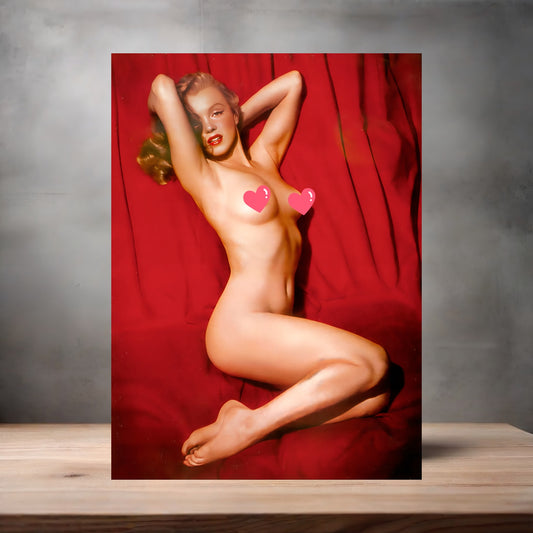 Red Adult Mature Marilyn Monroe  poster on aluminum print. Multiple sizes available