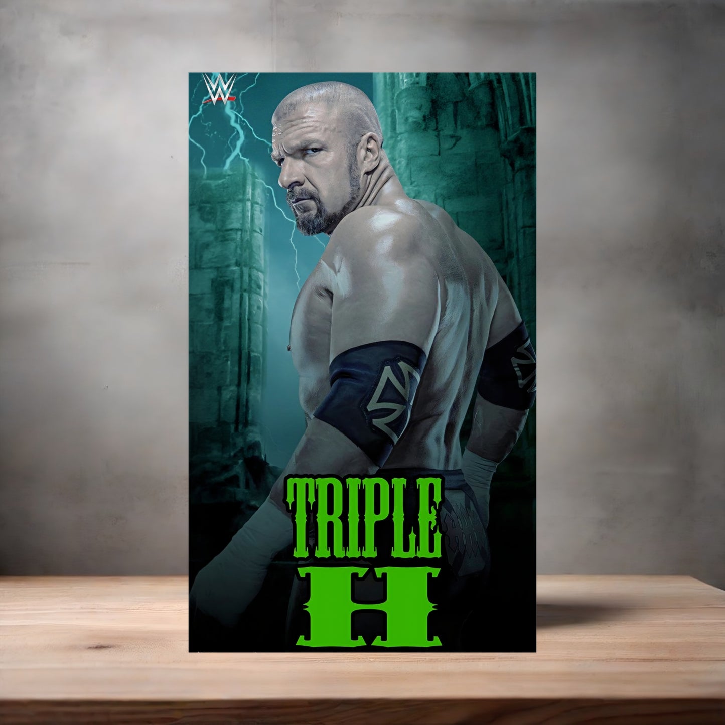Triple H green Wrestling poster on aluminum print. Multiple sizes available