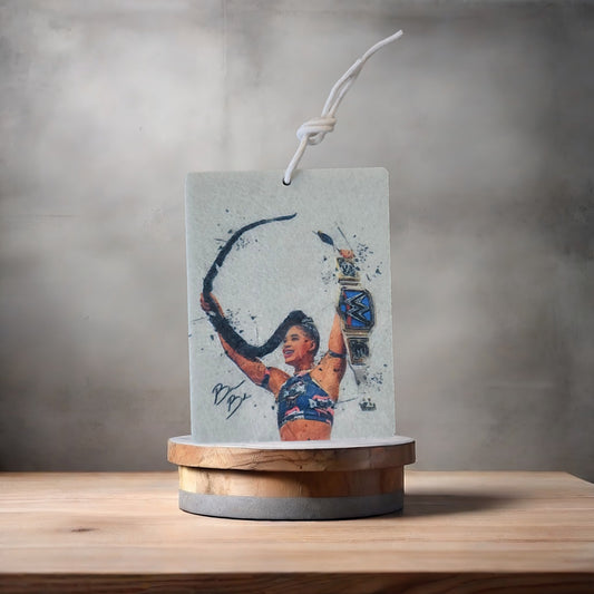Bianca Belair wrestling photo on car air freshener. Many scents to choose from
