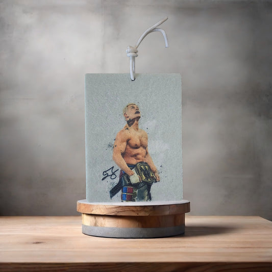 Cody Rhodes with belt wrestling photo on car air freshener. Many scents to choose from
