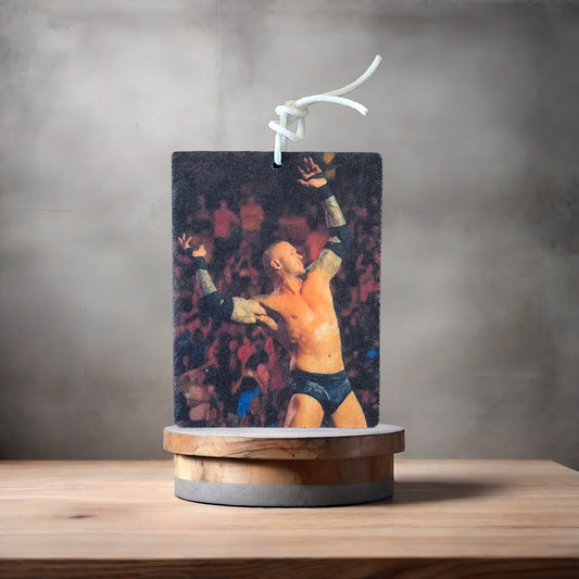Randy Orton posing wrestling photo on car air freshener. Many scents to choose from