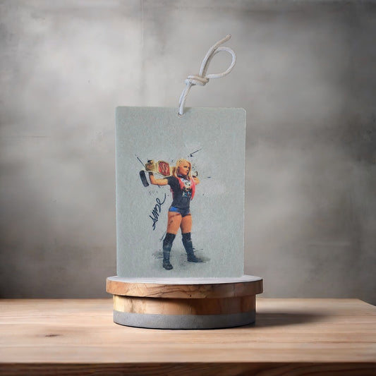 Alexa Bliss wrestling photo on car air freshener. Many scents to choose from