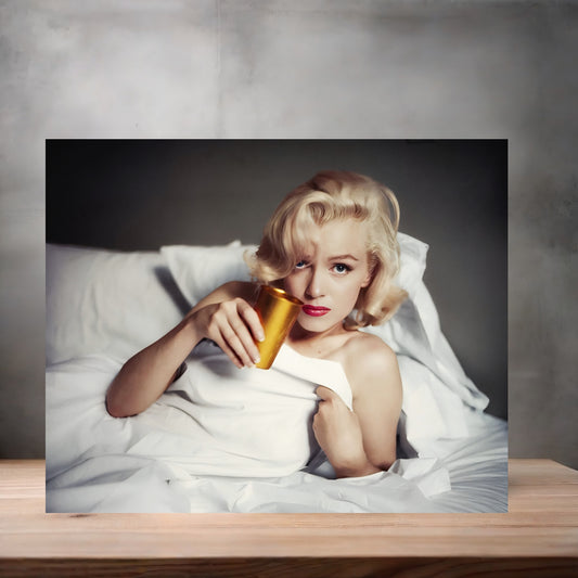 Marilyn Monroe laying in bed poster on aluminum print. Multiple sizes available