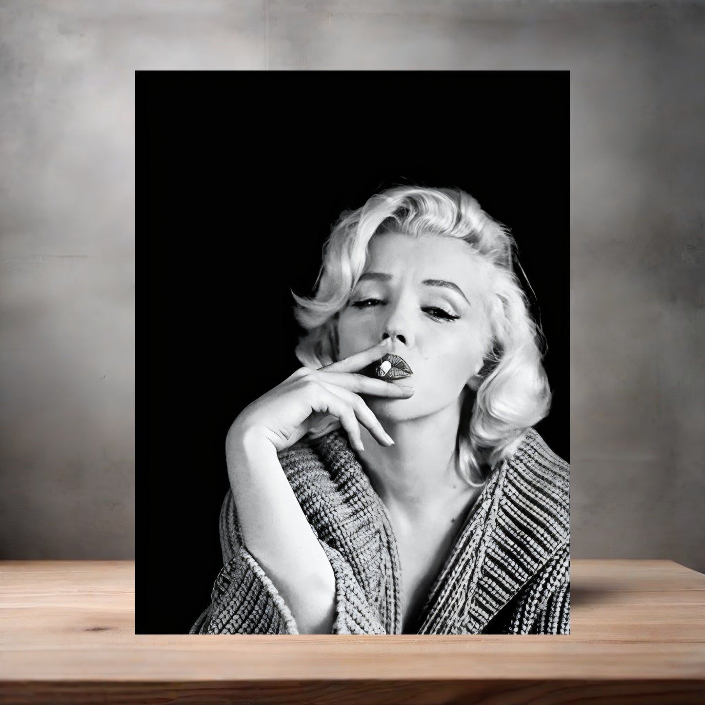 Marilyn Monroe smoking poster on aluminum print. Multiple sizes available