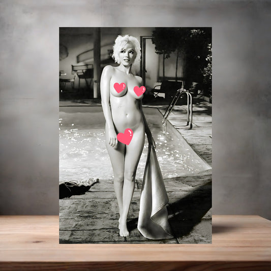 Adult Marilyn Monroe full nude poster on aluminum print. Multiple sizes available