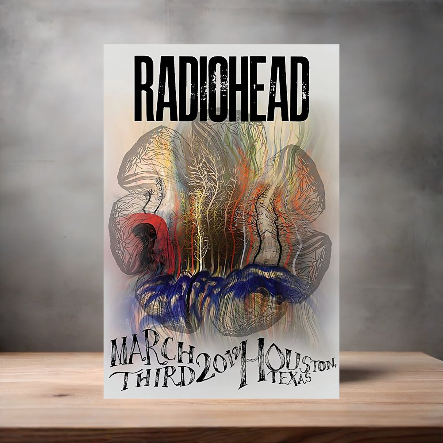 Radiohead Houston concert poster on aluminum print. Multiple sizes available