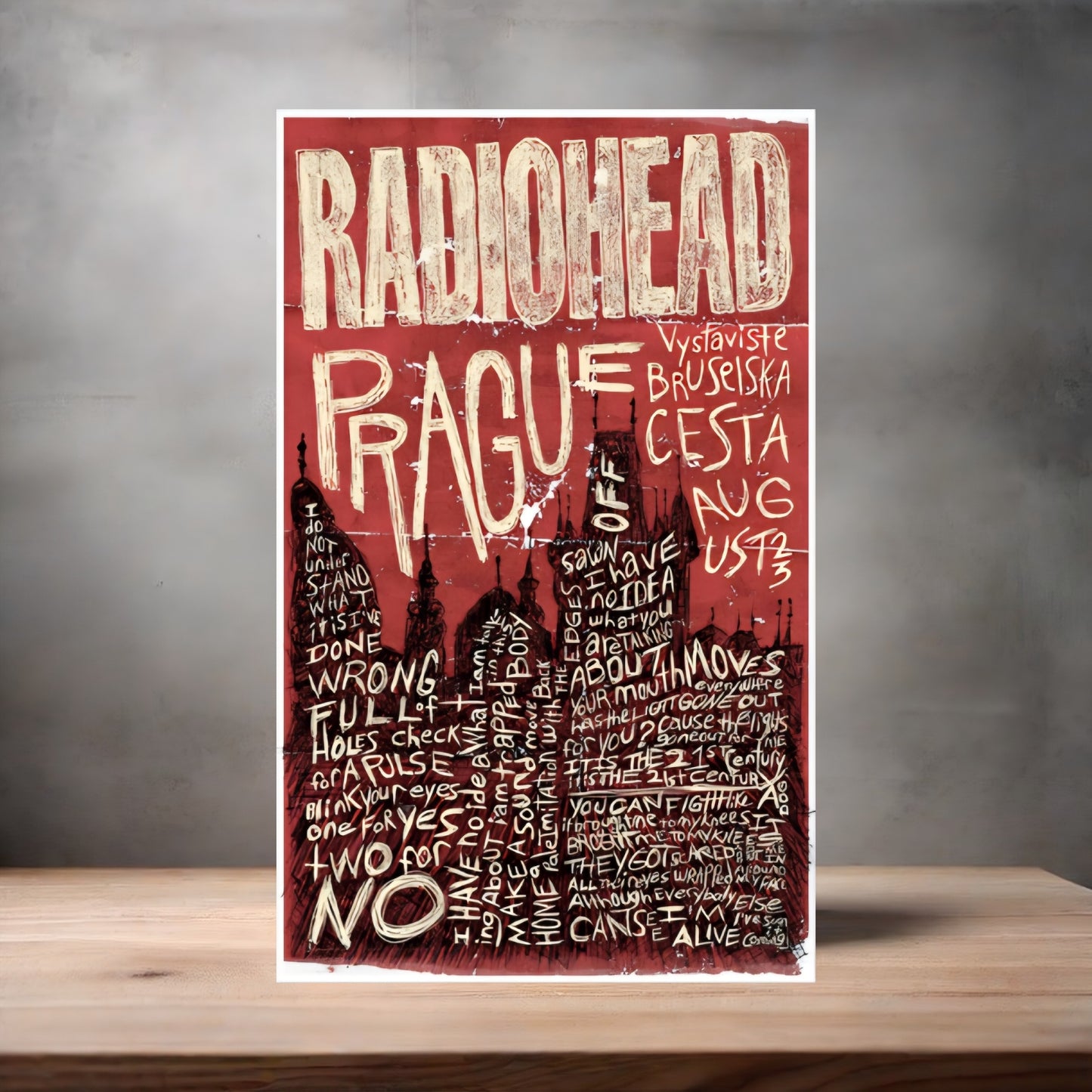 Radiohead Prague Concert poster on aluminum print. Multiple sizes available