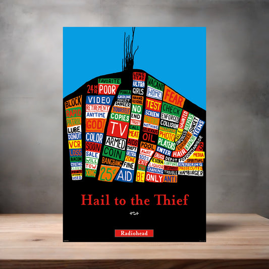 Radiohead Hail to the Thief poster on aluminum print. Multiple sizes available