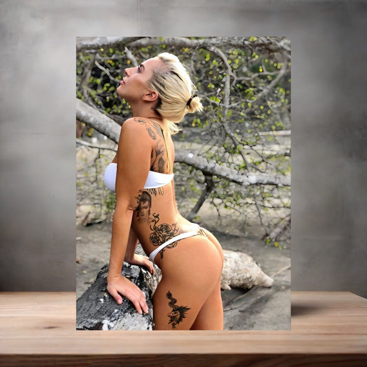 Sexy Lady Gaga white bikini poster on aluminum print. Multiple sizes available