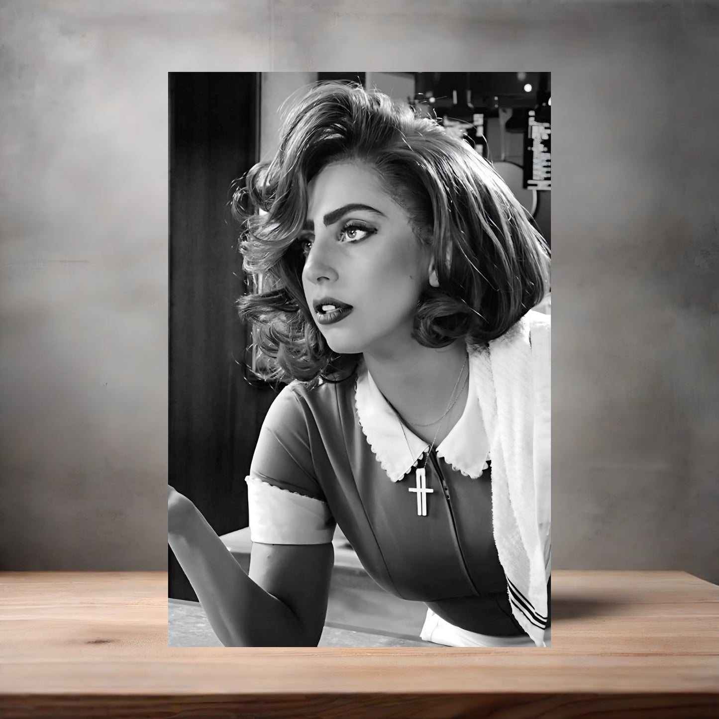 Lady Gaga black and white poster on aluminum print. Multiple sizes available
