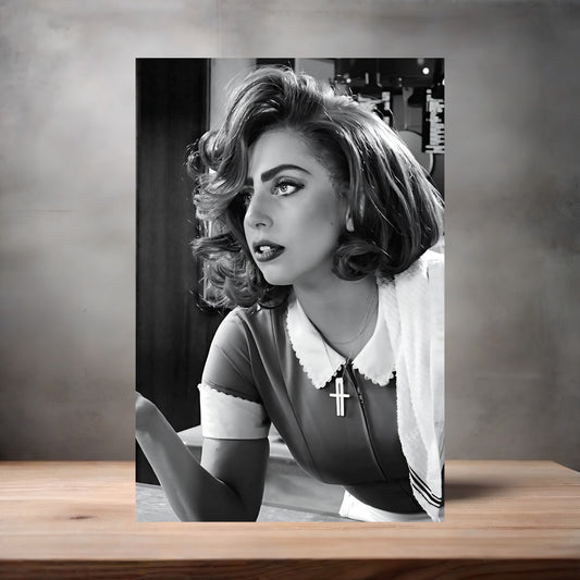 Lady Gaga black and white poster on aluminum print. Multiple sizes available