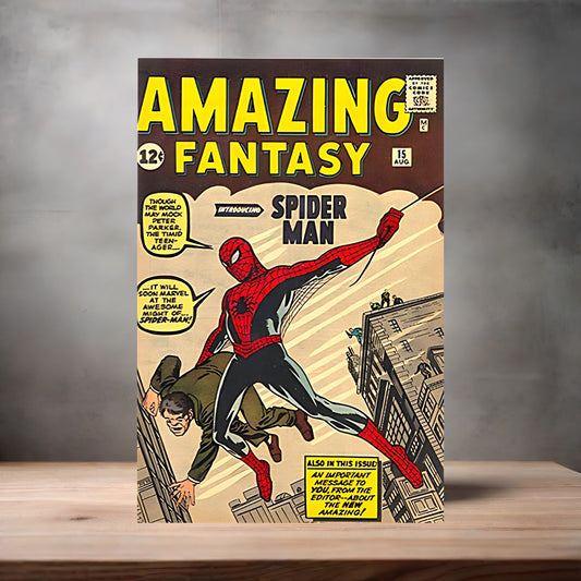 Vintage Amazing Spiderman comic book poster on aluminum print. Multiple sizes available.