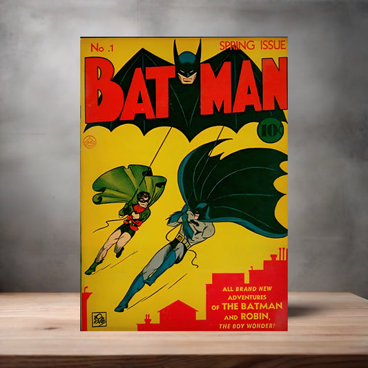 Vintage Batman comic book poster on aluminum print. Multiple sizes available.