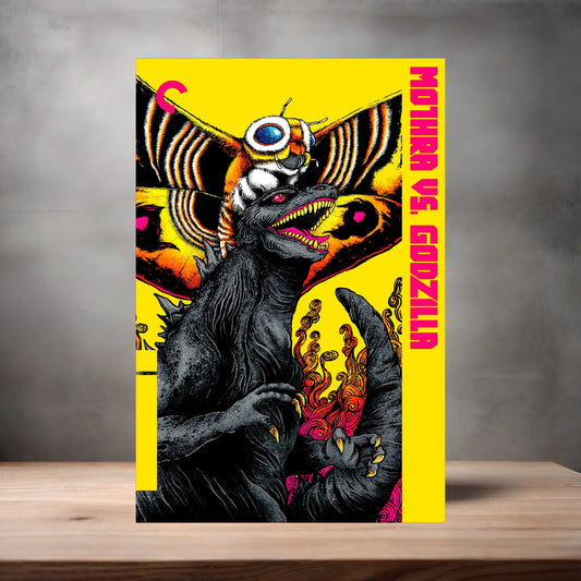Mothra vs. Godzilla movie poster on aluminum print. Multiple sizes available.