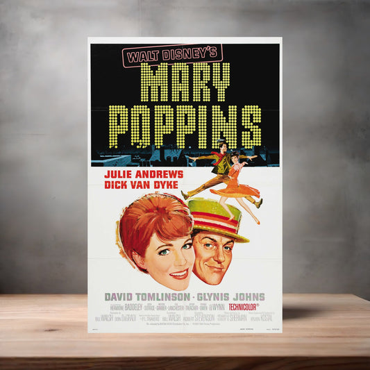 Mary Poppins movie poster on aluminum print. Multiple sizes available.