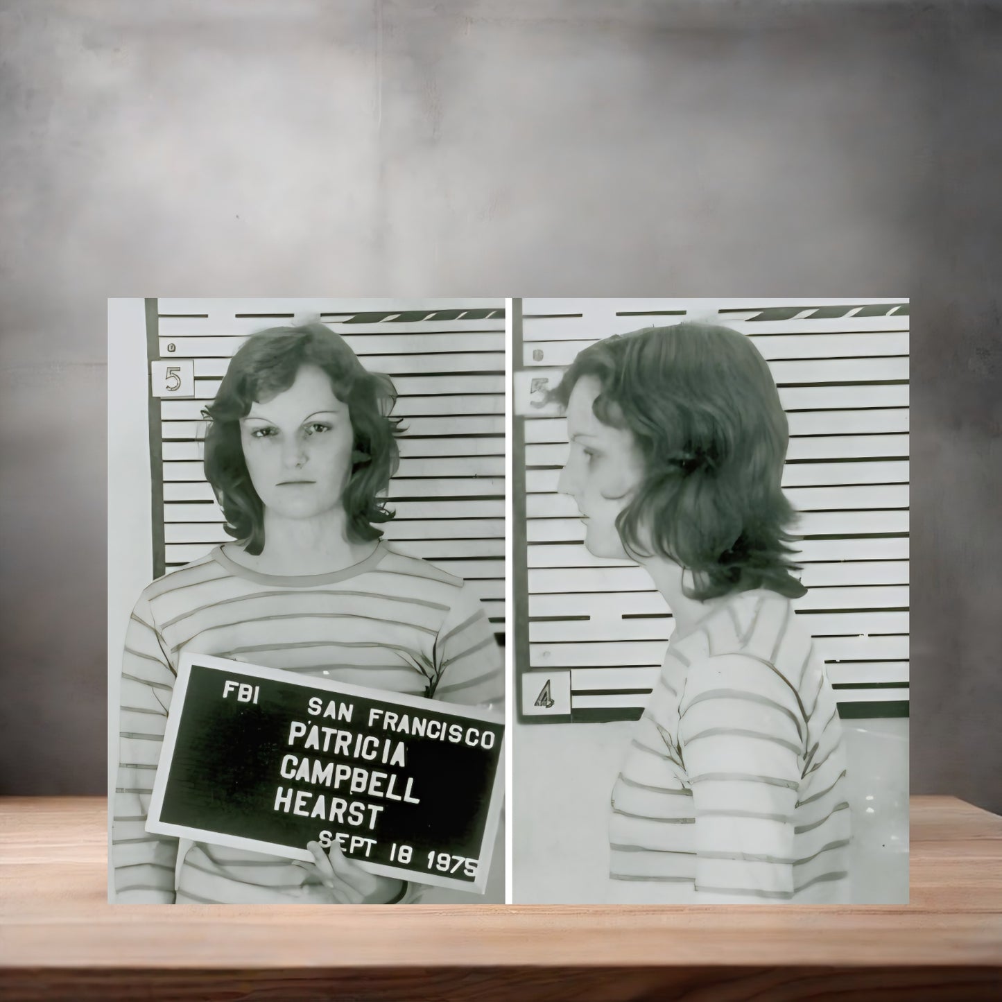 Patty Hearst mugshot poster on aluminum print. Multiple sizes available