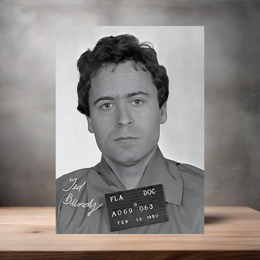 Ted Bundy mugshot poster on aluminum print. Multiple sizes available
