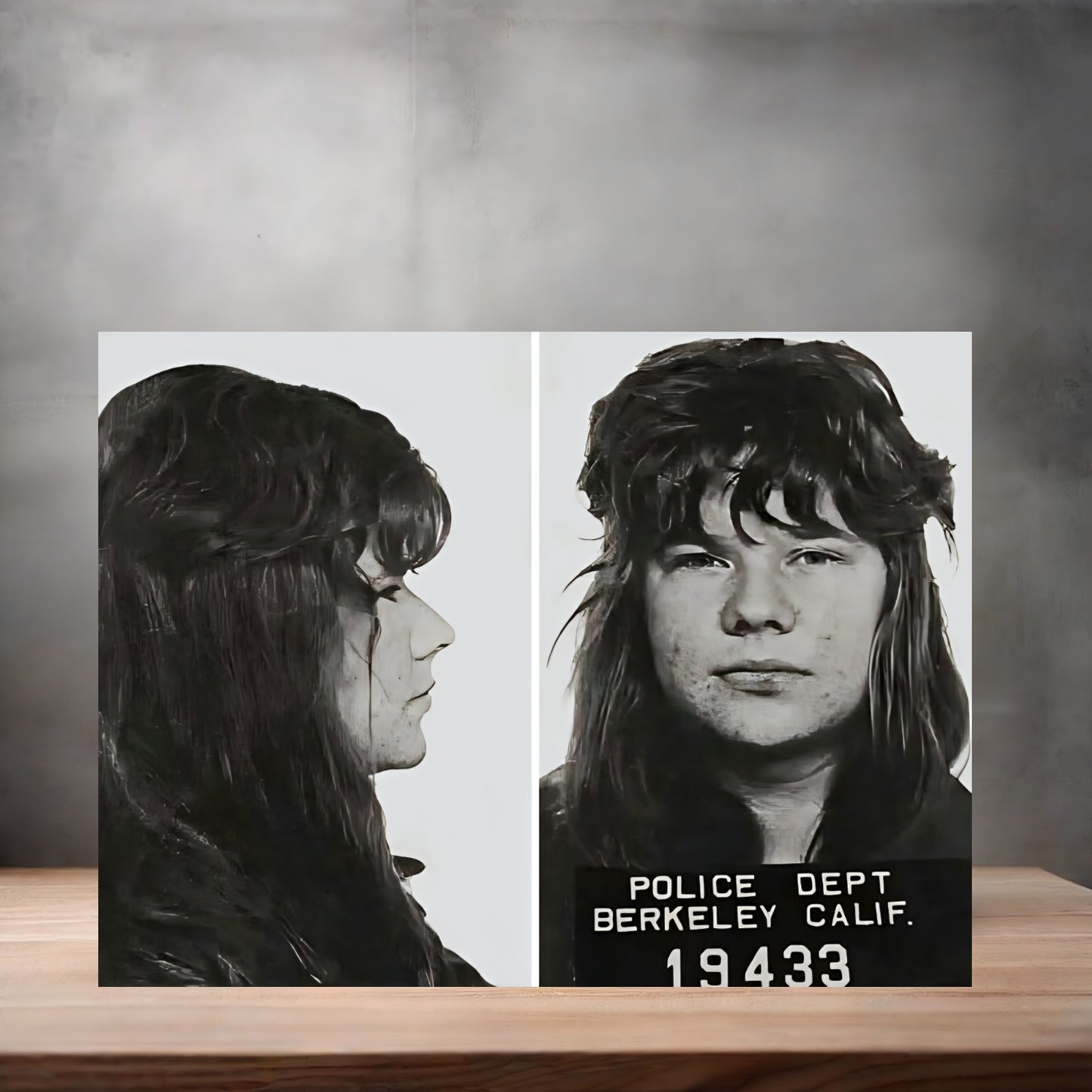 Janis Joplin mugshot poster on aluminum print. Multiple sizes available