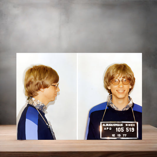 Bill Gates mugshot poster on aluminum print. Multiple sizes available