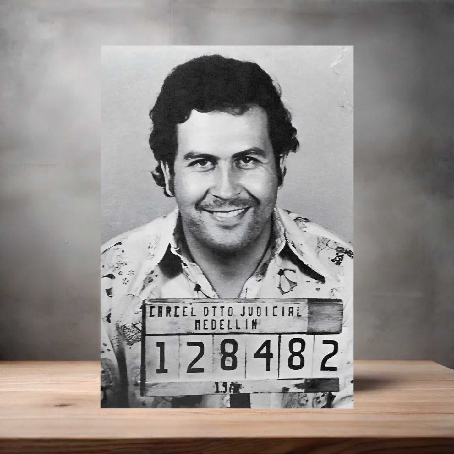 Pablo Escobar mugshot poster on aluminum print. Multiple sizes available