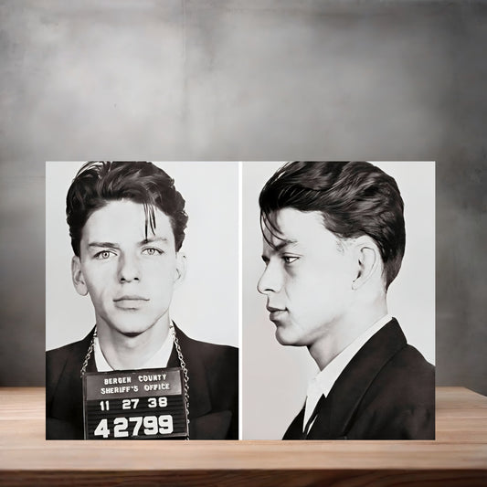 Frank Sinatra mugshot poster on aluminum print. Multiple sizes available