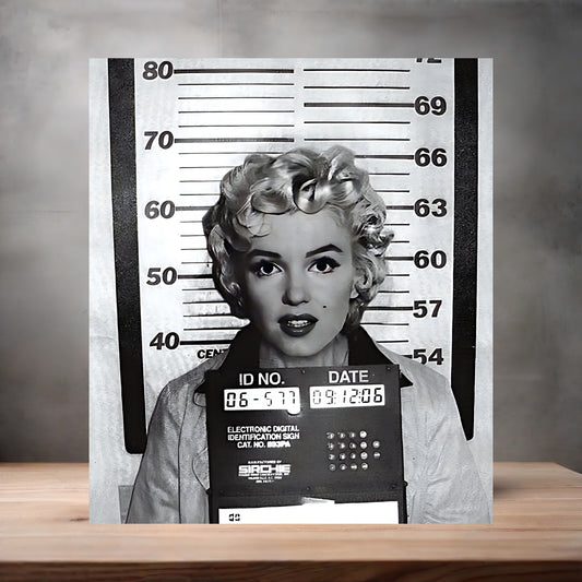 Marilyn Monroe mugshot poster on aluminum print. Multiple sizes available