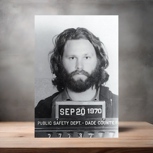 The Doors Jim Morrison mugshot poster on aluminum print. Multiple sizes available